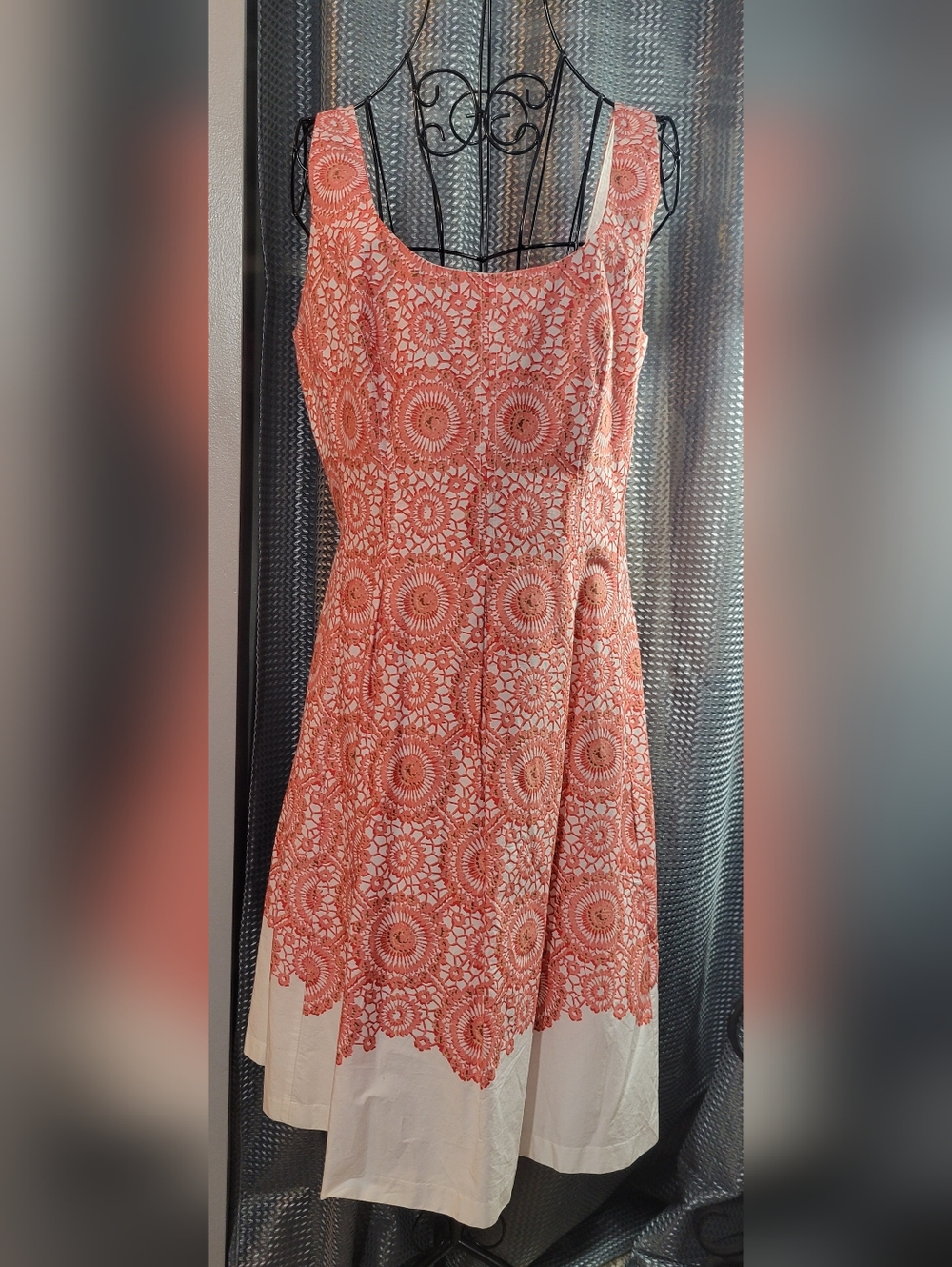 Nine West Coral and White Sleeveless Midi Dress